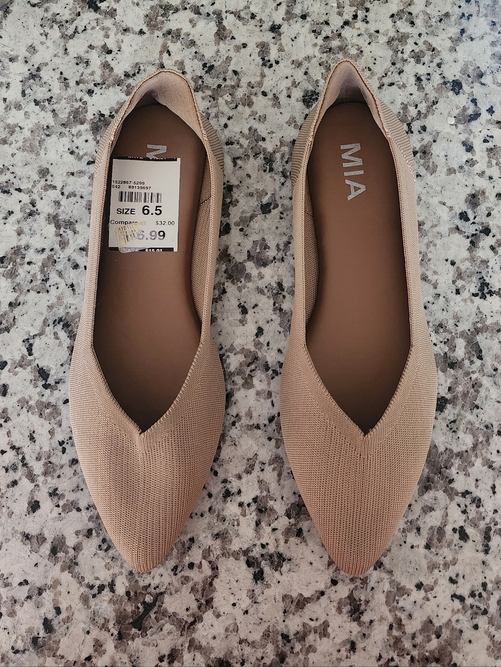 MIA Women's Beige Pointed-Toe Knit Flats
